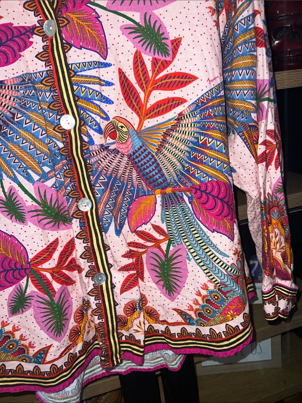 Farm Rio Anthropologie Colorful Tropical Bird Print Button-Up Blouse - NWOT - XL - Picture 5 of 17
